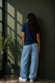 Camiseta Linea Feminina - Azul Marinho - Verso