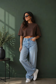Cropped Aura Oversized - Marrom - Frente