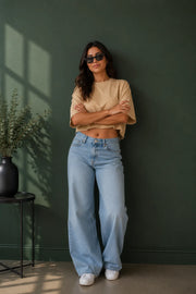 Cropped Aura Oversized - Areia - Frente