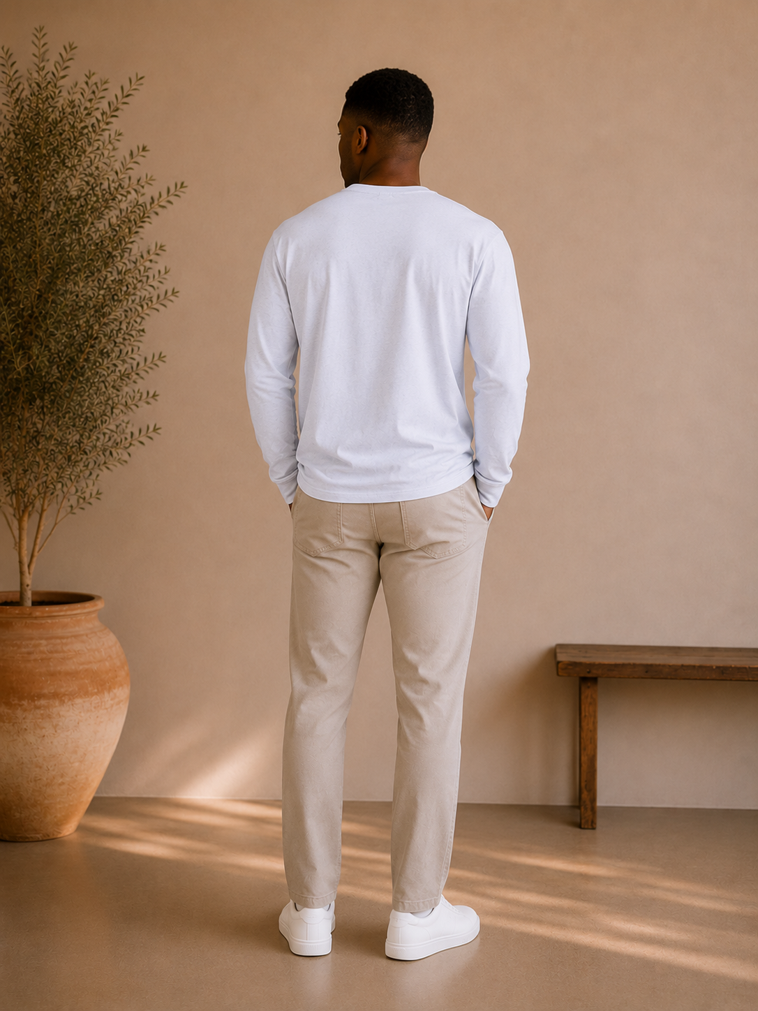 Camiseta Manga Longa Basic Streetwear em Branco