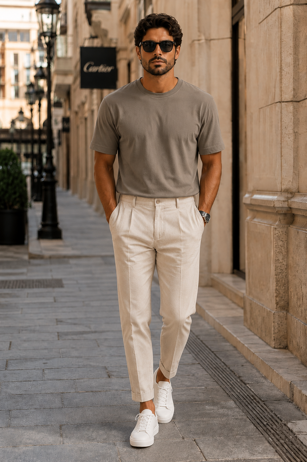 Camiseta Essentials Slim Fit Cotton em Bege Costeiro