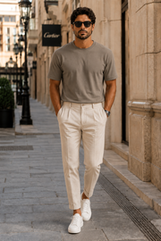 Camiseta Essentials Slim Fit Cotton em Bege Costeiro